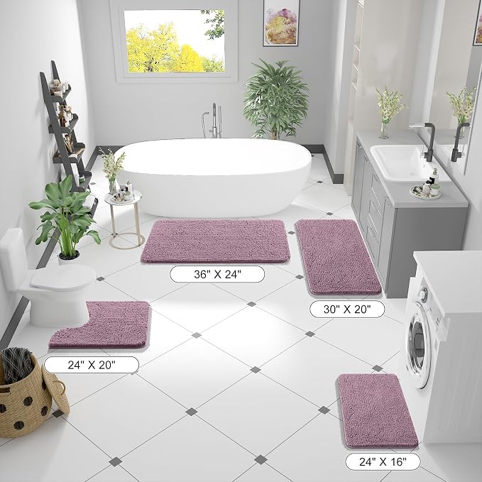 OLANLY Bathroom Runner Rugs 59x20, Soft Absorbent Chenille Bath Rugs, Rubber