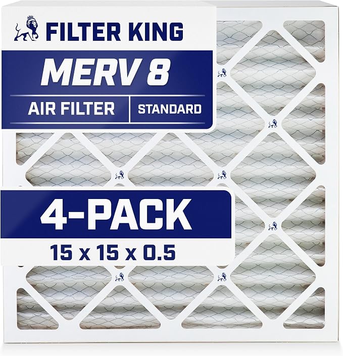Filter King 15x15x0.5 Air Filter | 4-PACK | MERV 8 HVAC Pleated A/C Furnace