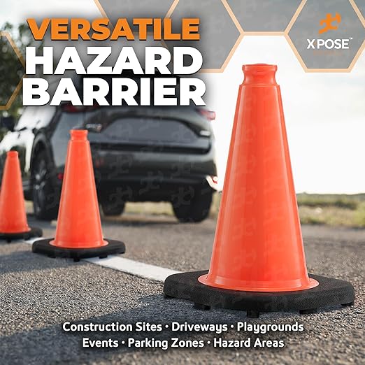 Xpose Safety 12 Inch Orange Traffic Cones, 6-Pack - Multipurpose PVC Plastic Safety Cone for Parking, Soccer, Caution, Kids and Construction - DOT Approved