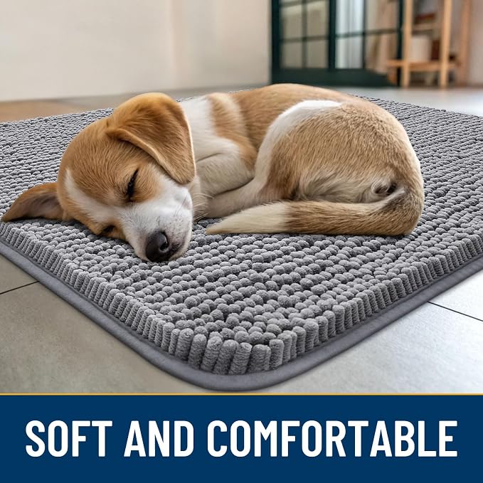 Smiry Dog Door Mat for Muddy Paws 59x35, Absorbent Dirt Trapper, Non-Slip