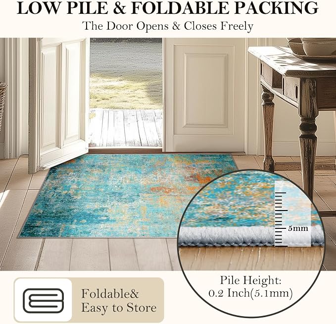 RELEANY Washable Area Rugs Square 8ft Non-Slip Modern Abstract Soft