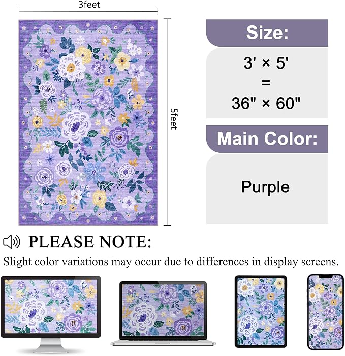 DUKINO 3x5 Area Rug, Floral Rugs