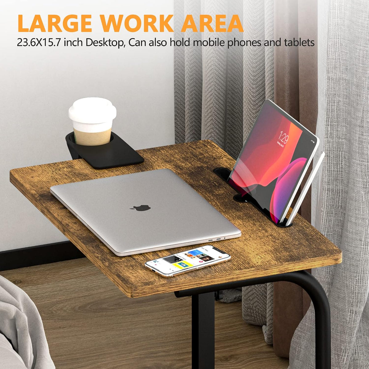 Klvied Adjustable Mobile Laptop Stand, Walnut