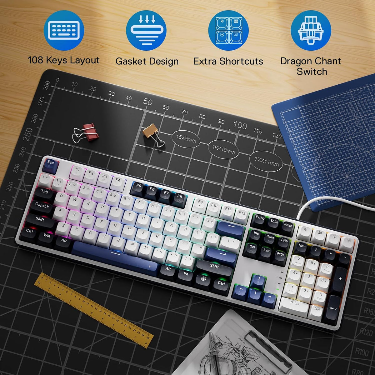 Redragon K689 108-Key Hot-Swap Wired RGB Gaming Keyboard, Extra 4 Hotkeys