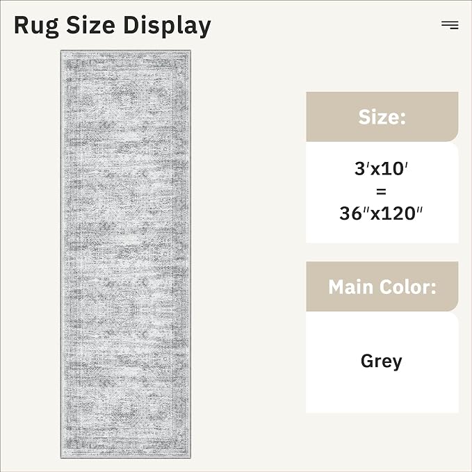 Soalmost Runner Rug 3x10 Washable Non-Slip Hallway Runner Rugs