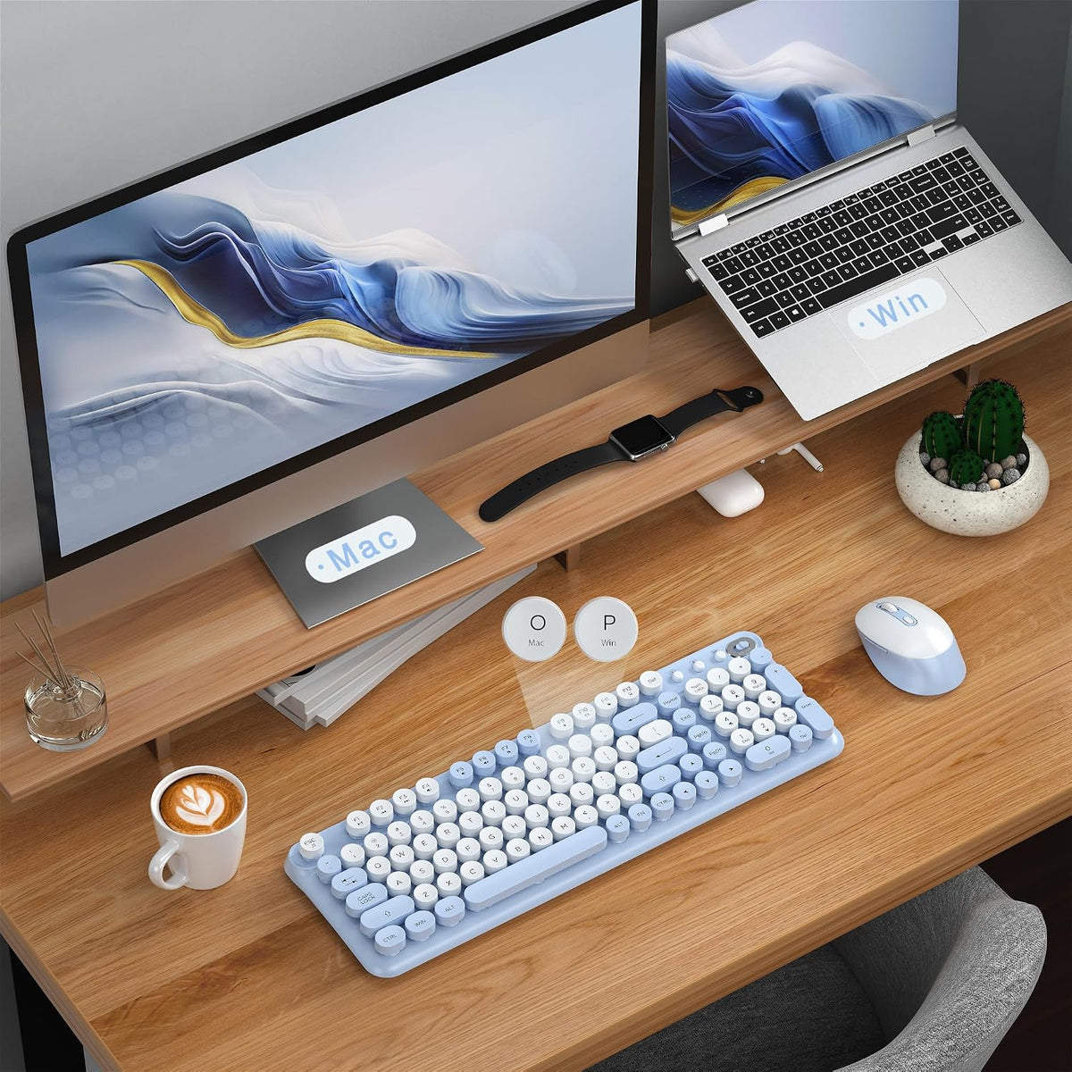 Links9+ Wireless Keyboard and Mouse Combo, Full Sized (Blue)