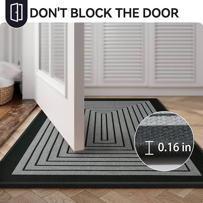 Front Door Mat 17''x30'', Absorbent Dirt Resist Washable Non Slip Low-Profile