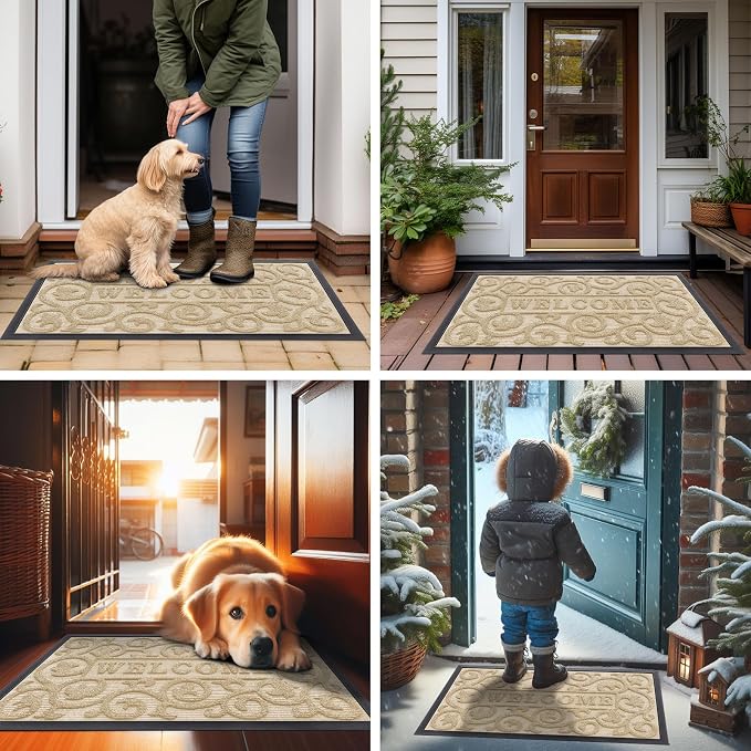 Smiry Welcome Door Mat Outside Entrance, Heavy Duty Trap Dirt and Moisture Easy