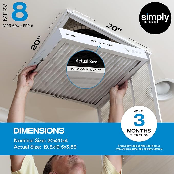 Simply 20x20x4 Air Filter, MERV 8, 4 Pack, Furnace Air Filter