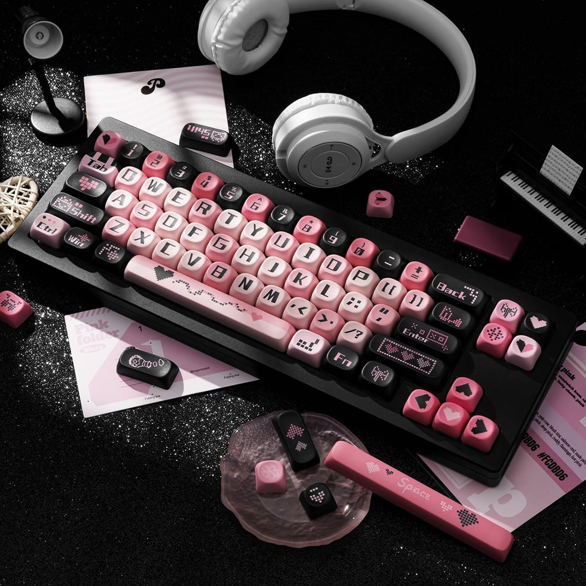 PBT Keycaps Black Pink Love Cute 131 Keys Key Cap for Cherry MX