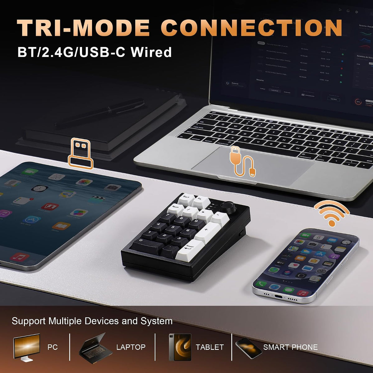 YUNZII AL21 Aluminum Wireless Number Pad (Black, Cocoa Cream V2 Switch)
