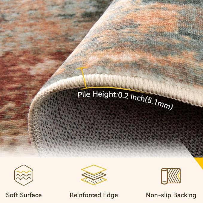 RELEANY Washable Area Rugs 2'x6' Non-Slip Modern Abstract Soft