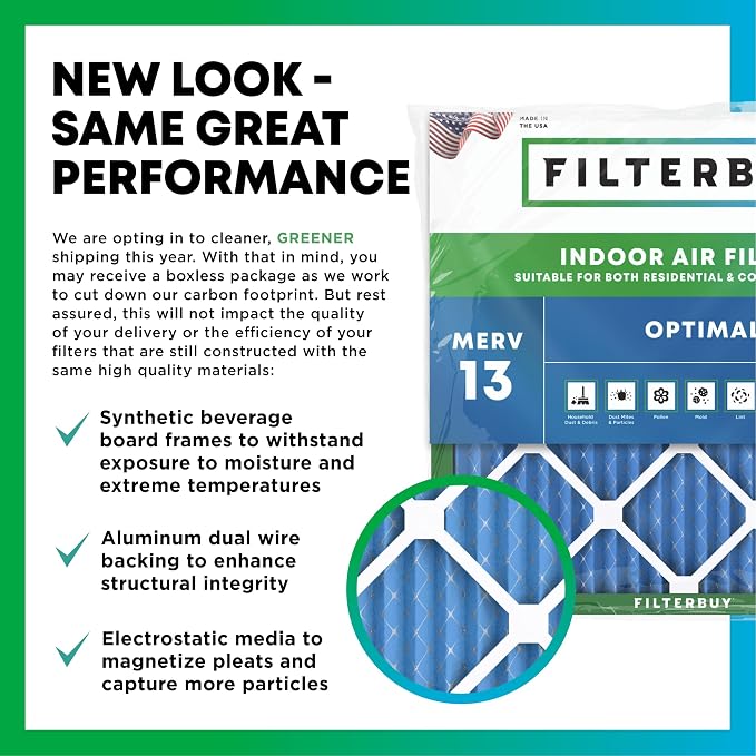 Filterbuy 13.25x13.25x1 Air Filter MERV 13 Optimal Smoke & Allergy Defense