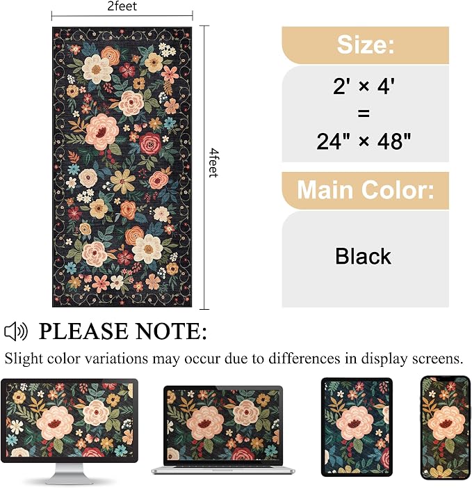 DUKINO 2x4 Rug for Entryway, Washable Kitchen Floral Runner Rug