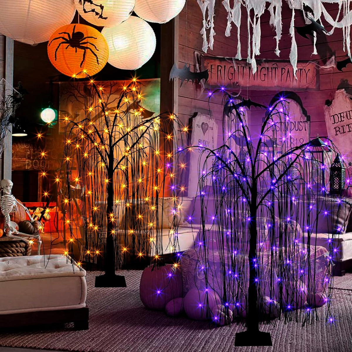 EAMBRITE Halloween Tree 4 FT Lighted Black Spooky Willow Tree Outdoor