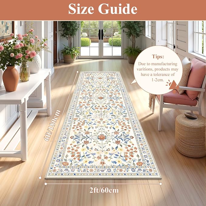 Yamaziot Washable Runner Rug 2x6 – Non Slip Boho Floral Hallway Runner Rug