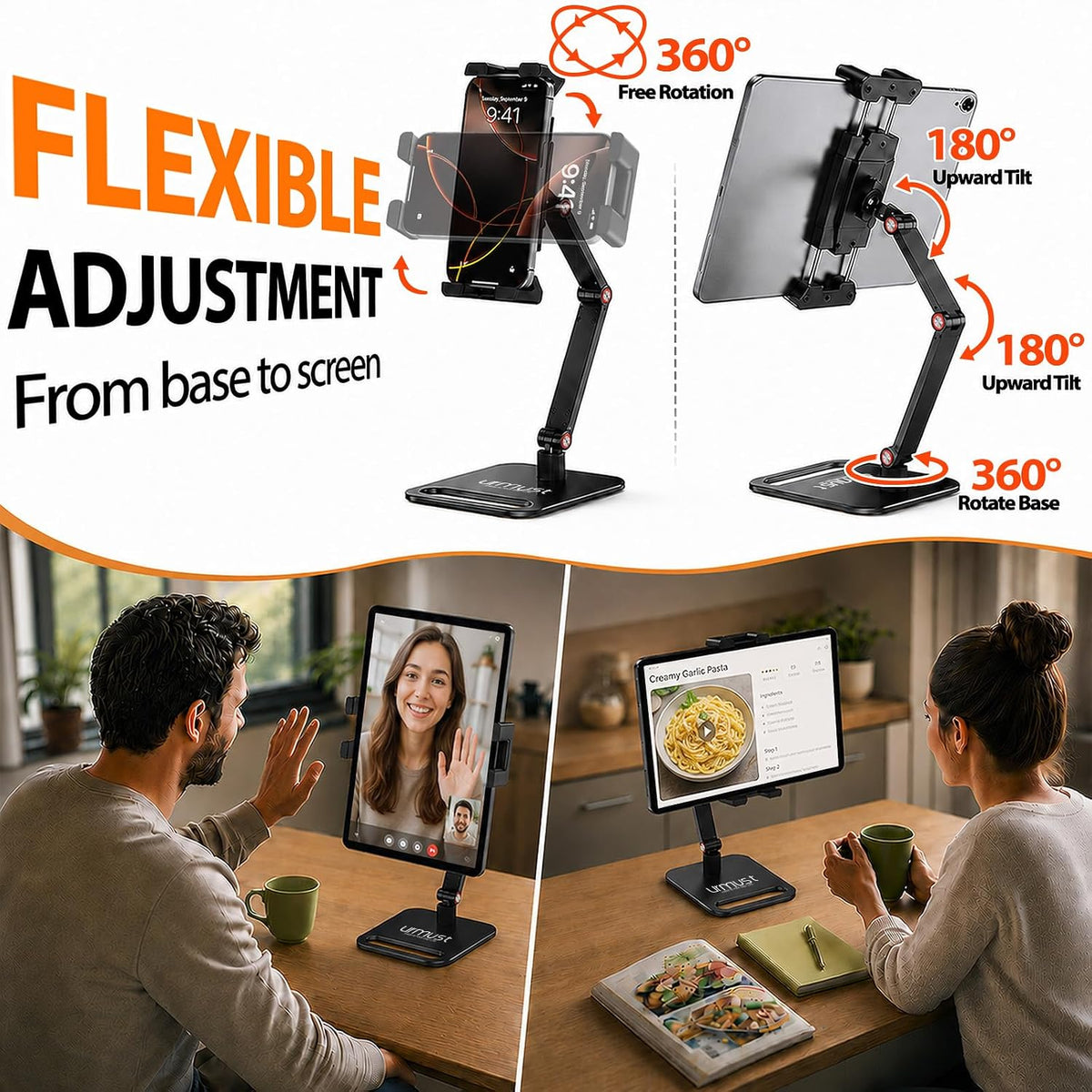Urmust Dual Arm 18.5" Portable Monitor Stand with 360° Rotating D-M