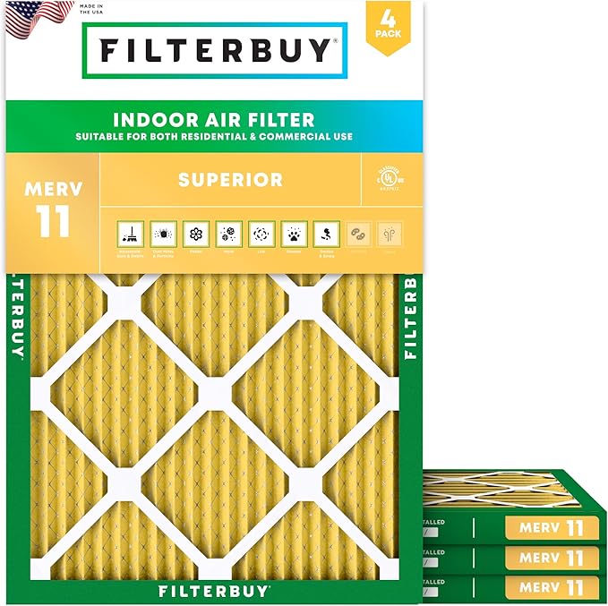 Filterbuy 13x20x1 Air Filter MERV 11 Superior Pet & Allergy Defense,