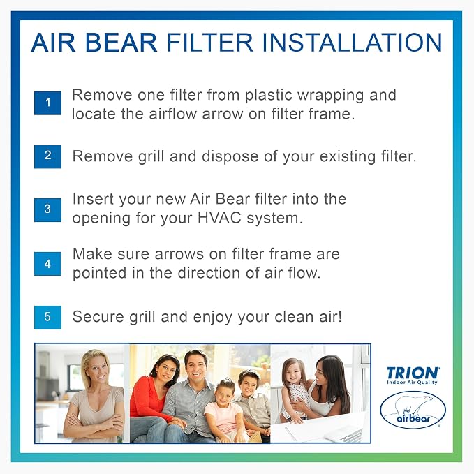 16x25x2 Air Filter MERV 8 TRION Air Bear Pleated HVAC Air Filter Replacement