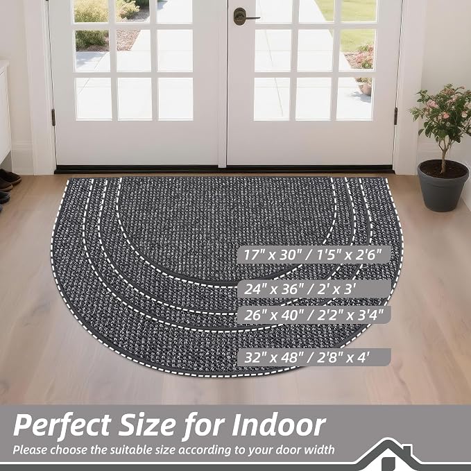 BEQHAUSE Dirt Trapper Door Mat 36" x 60" Half Circle Non Slip Washable Doormats