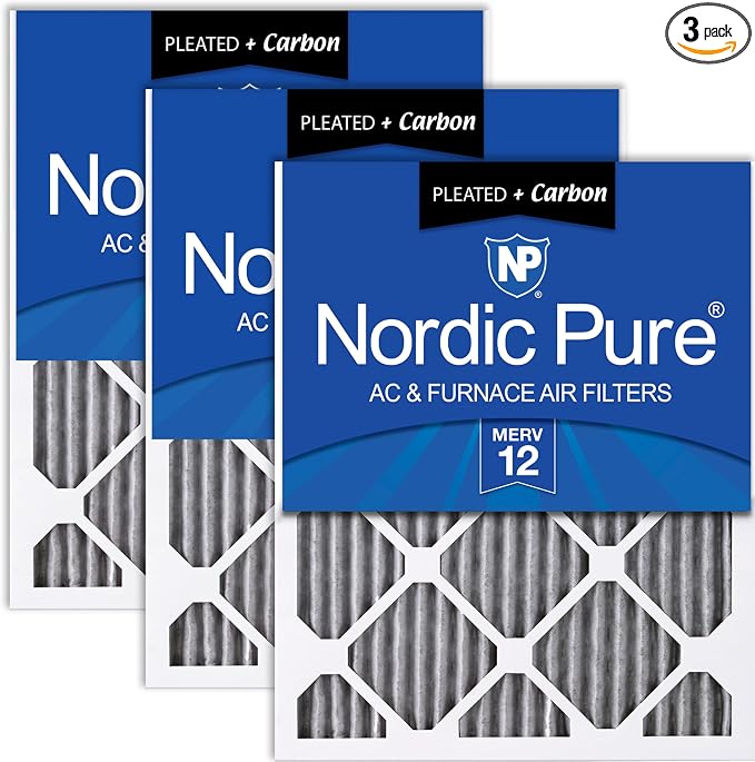 Nordic Pure 24x30x1 Furnace Air Filters MERV 12 Pleated Plus Carbon 3 Pack