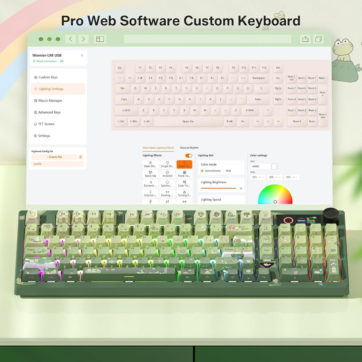 Womier Mechanical Keyboard Wireless with Screen, Frog Thocky Keyboard-L98