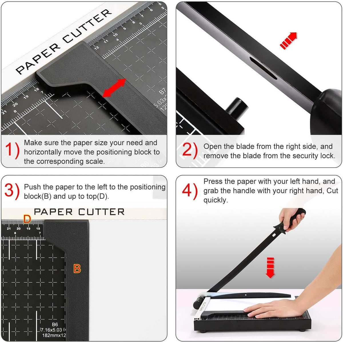 COOCHEER Paper Cutter Professional Photo Cutter Lever Cutter Paper Cutter Scrap Machine Cutter for Photo, Paper, Cardboard, A4, Black