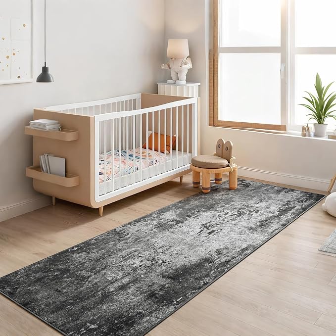 2.6x8 Black Rug Runners for Hallways Kitchen Runner Rug Non Slip Washable Black