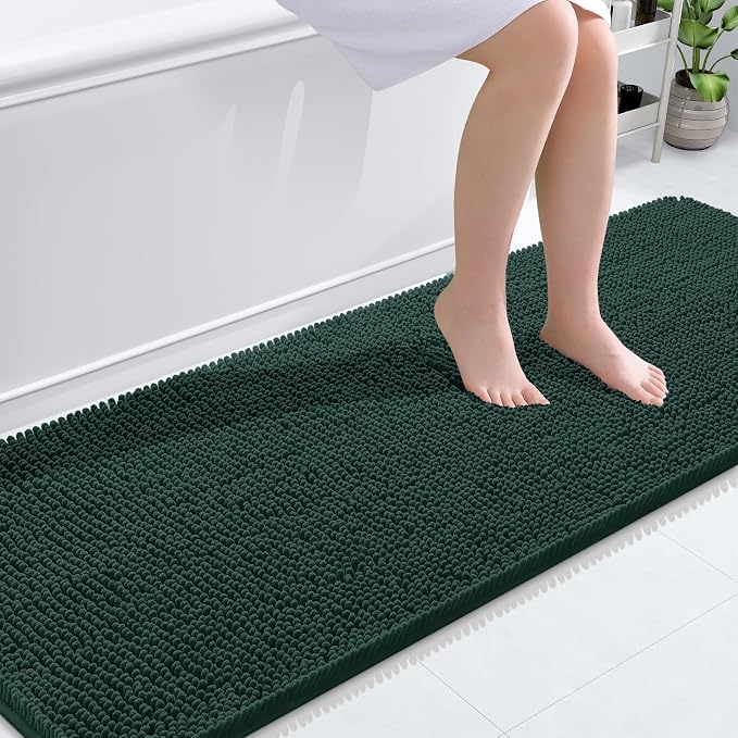 OLANLY Bathroom Runner Rugs 70x24, Soft Absorbent Chenille Bath Rugs, Rubber