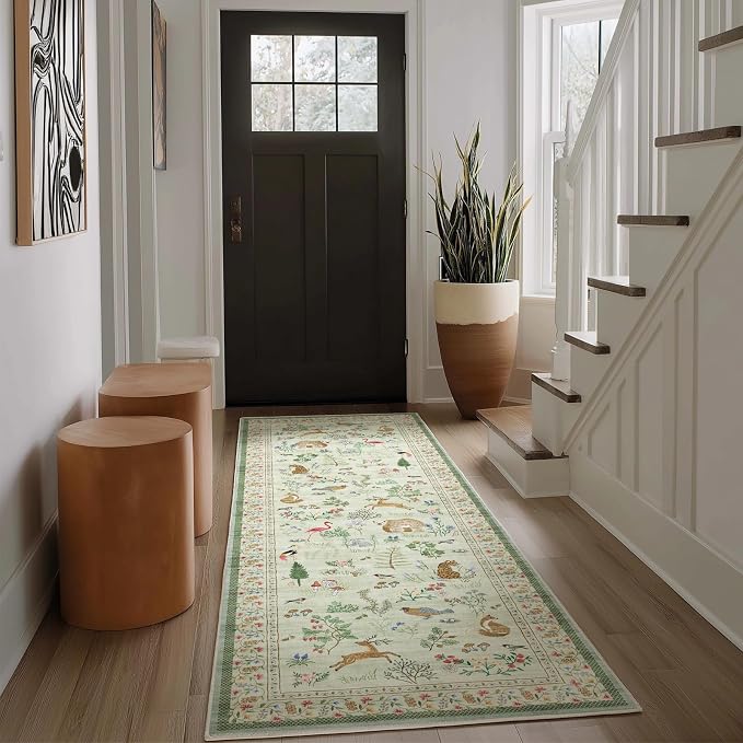 Machine Washable Kitchen Runner Rug: 2'x6' Hallway Rug Non Slip Low Pile Stain