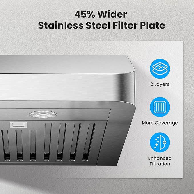 Under Cabinet Range Hood 30 Inch, 980CFM Fast Venting Ducted, Kitchen Hood