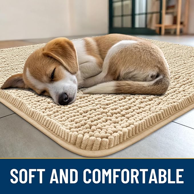 Smiry Dog Door Mat for Muddy Paws 30x17, Absorbent Dirt Trapper, Non-Slip