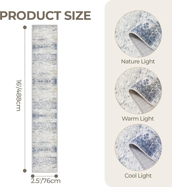 Washable Runner Rug 2.5x16, Non-Slip Long Kitchen Mats