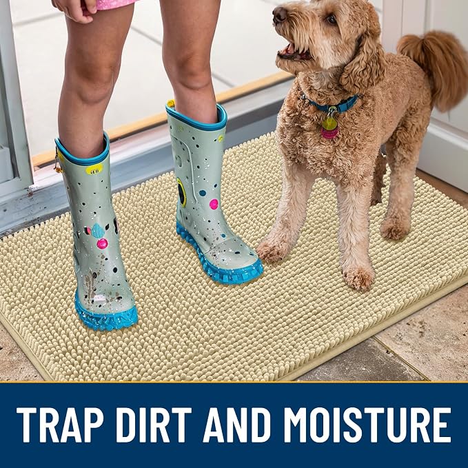 Smiry Dog Door Mat for Muddy Paws 24x16, Absorbent Dirt Trapper, Non-Slip