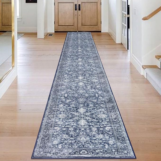 KILOCOCO Hallway Runner 2.6x18 Rug Runner Printed Vintage Floral Washable