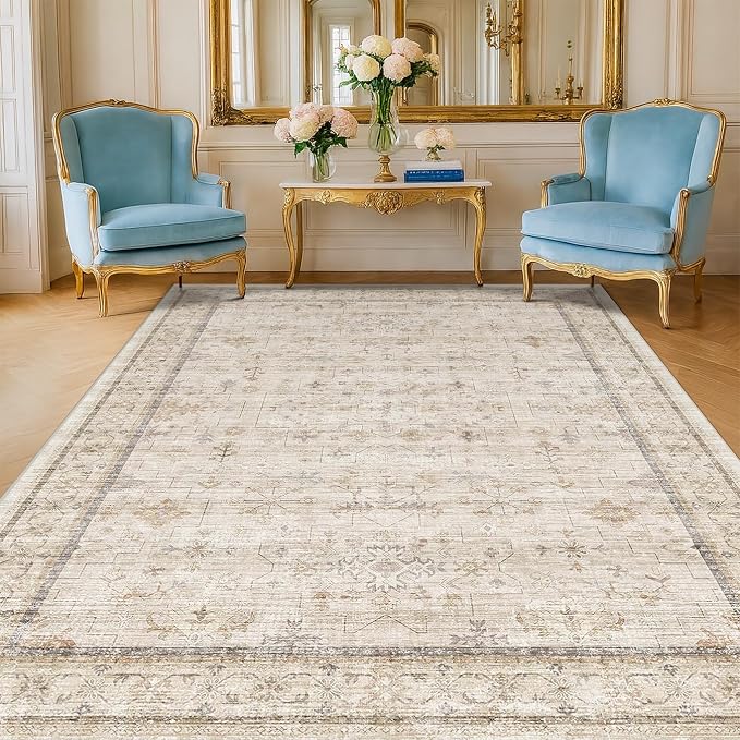 Farmhouse 6x8 Area Rug for Living Room, Dining Room & Home Office, Soft Modern