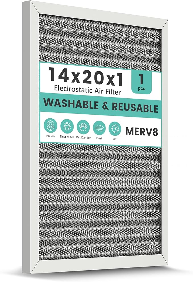 14x20x1 Reusable Air Filter, Merv 8, Electrostatic HVAC AC Furnace Filter
