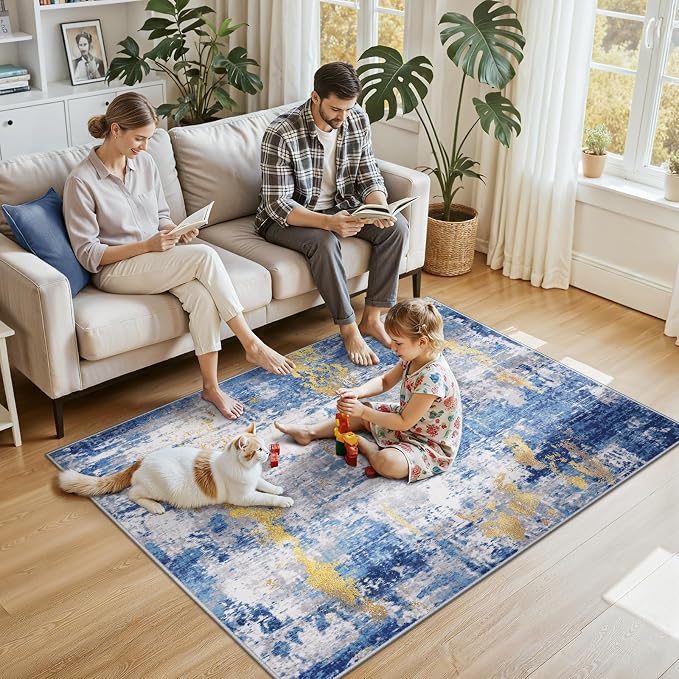 RELEANY Washable Area Rugs 4'x6' Non-Slip Modern Abstract Soft