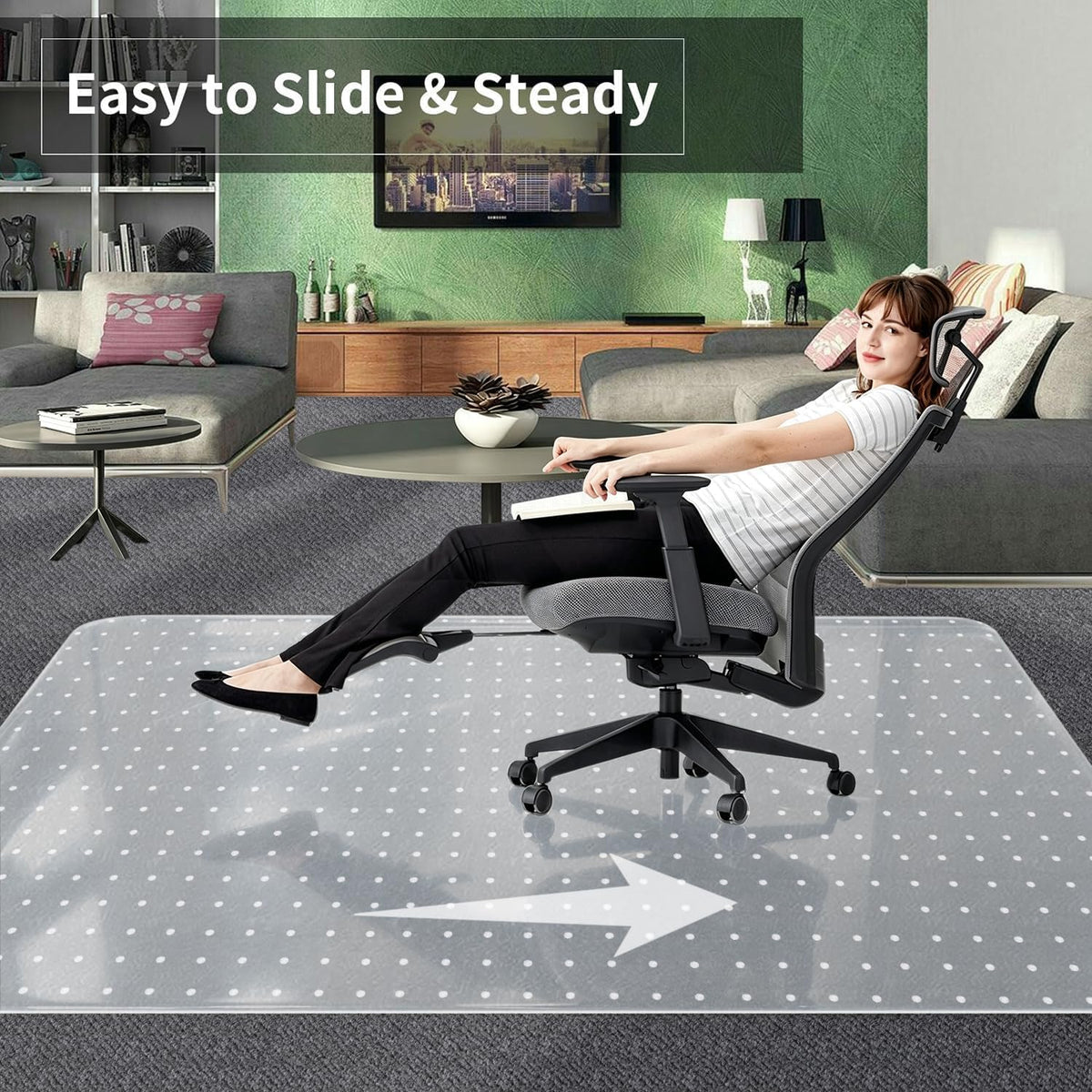 Office Chair Mat for Carpeted Floor, 63"x51" Clear Desk Mat for Carpet Large Protector Floor Mat On Low Pile Carpets, Easy Glide Rolling Plastic Floor Mat, Computer Chair Mat for Home Office