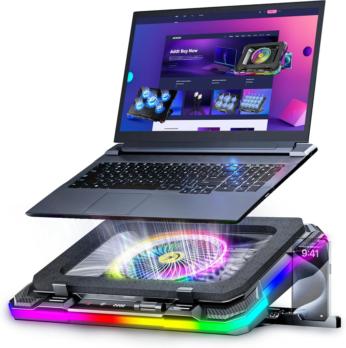 AICHESON Laptop Cooling Stand Gaming RGB Cooler for 15-19 inch Heavy Laptop