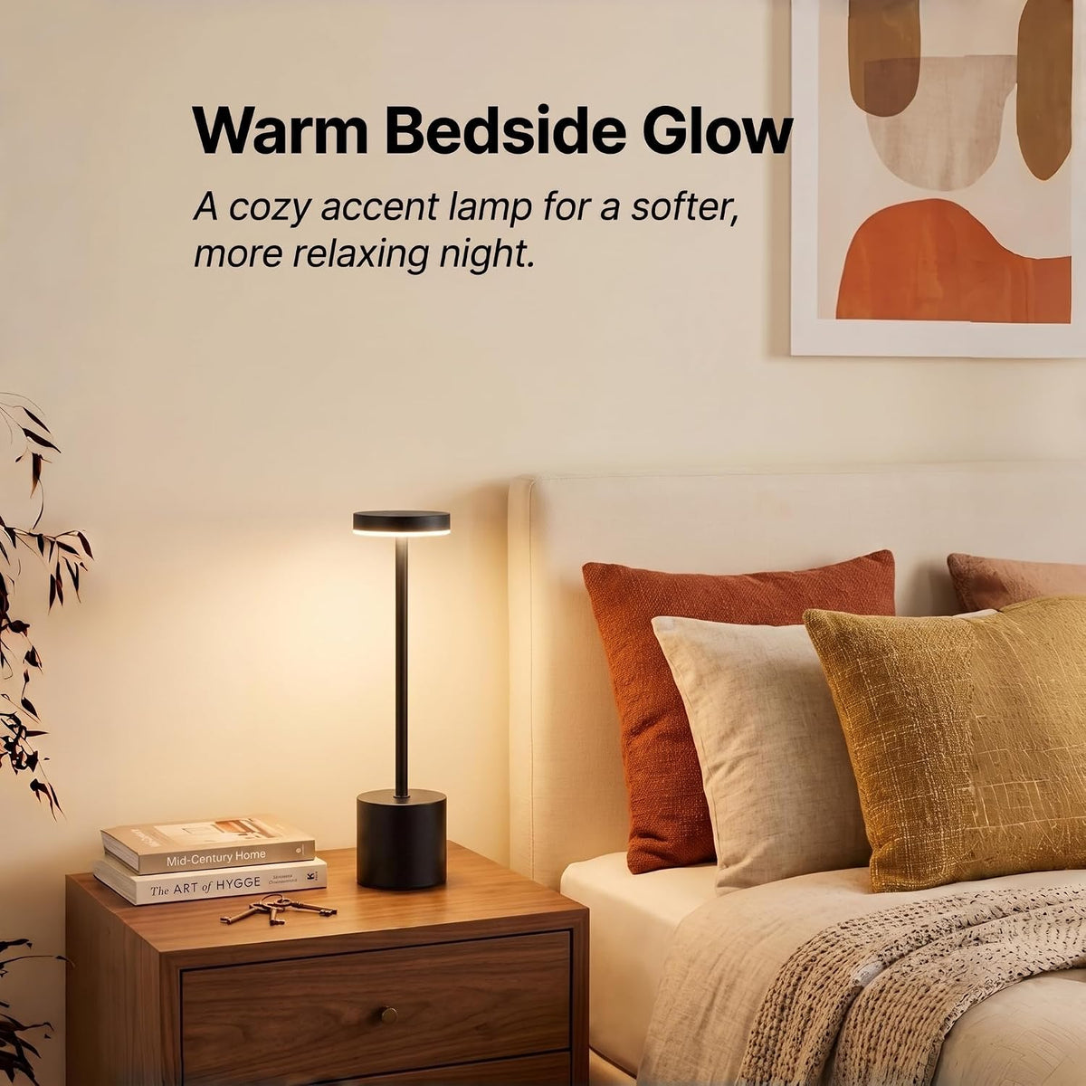Cordless Table Lamp Set of 2, Black Rechargeable Table Light