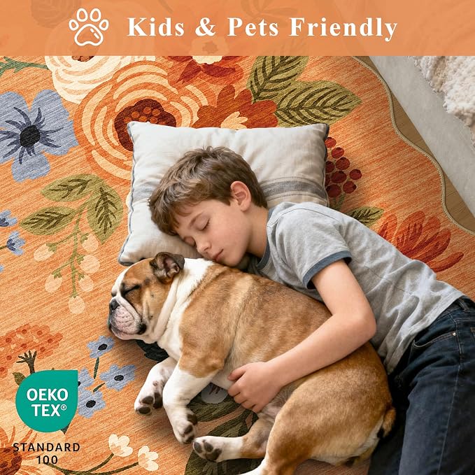 DUKINO 6x9 Area Rug, Floral Washable Rugs