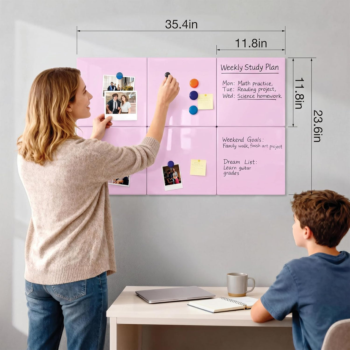 Comix Magnetic Whiteboard, 6 Pack Magnetic Whiteboard for wall, Pink