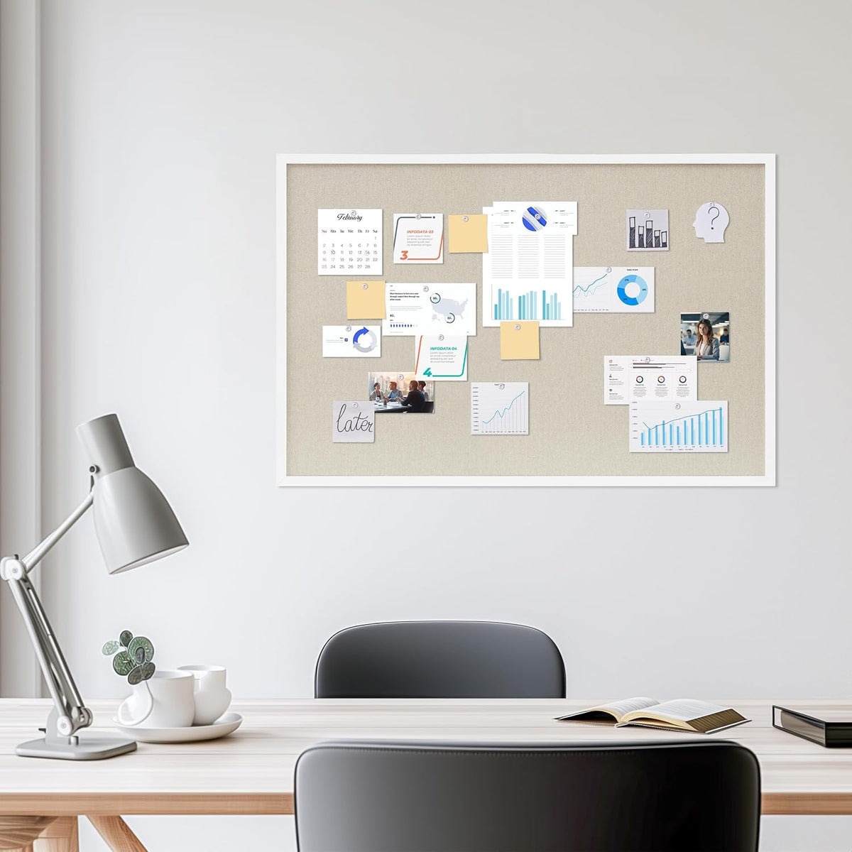 DAHAPYBOO Cork Board with Linen White,Bulletin Board 36"x24"