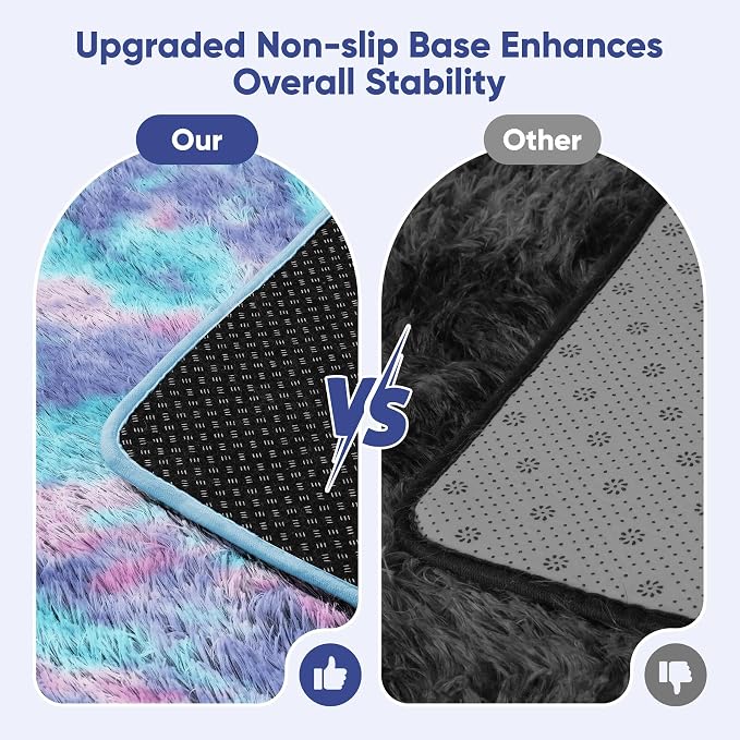 Rainbow Fluffy Rugs for Girls Bedroom: 6x9 Large Shag High Pile Area Rug