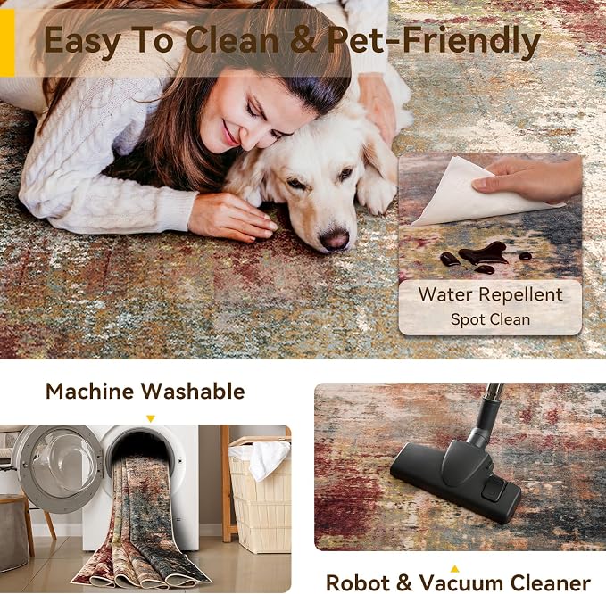 RELEANY Washable Area Rugs 2'x4' Non-Slip Modern Abstract Soft