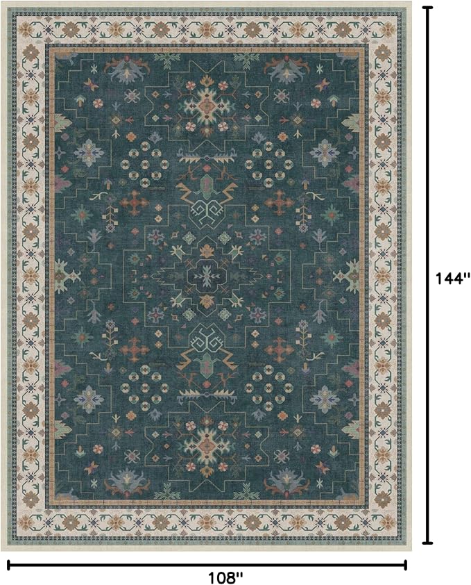 Hazo Haus Dark Green Vintage Living Room Rug 9x12