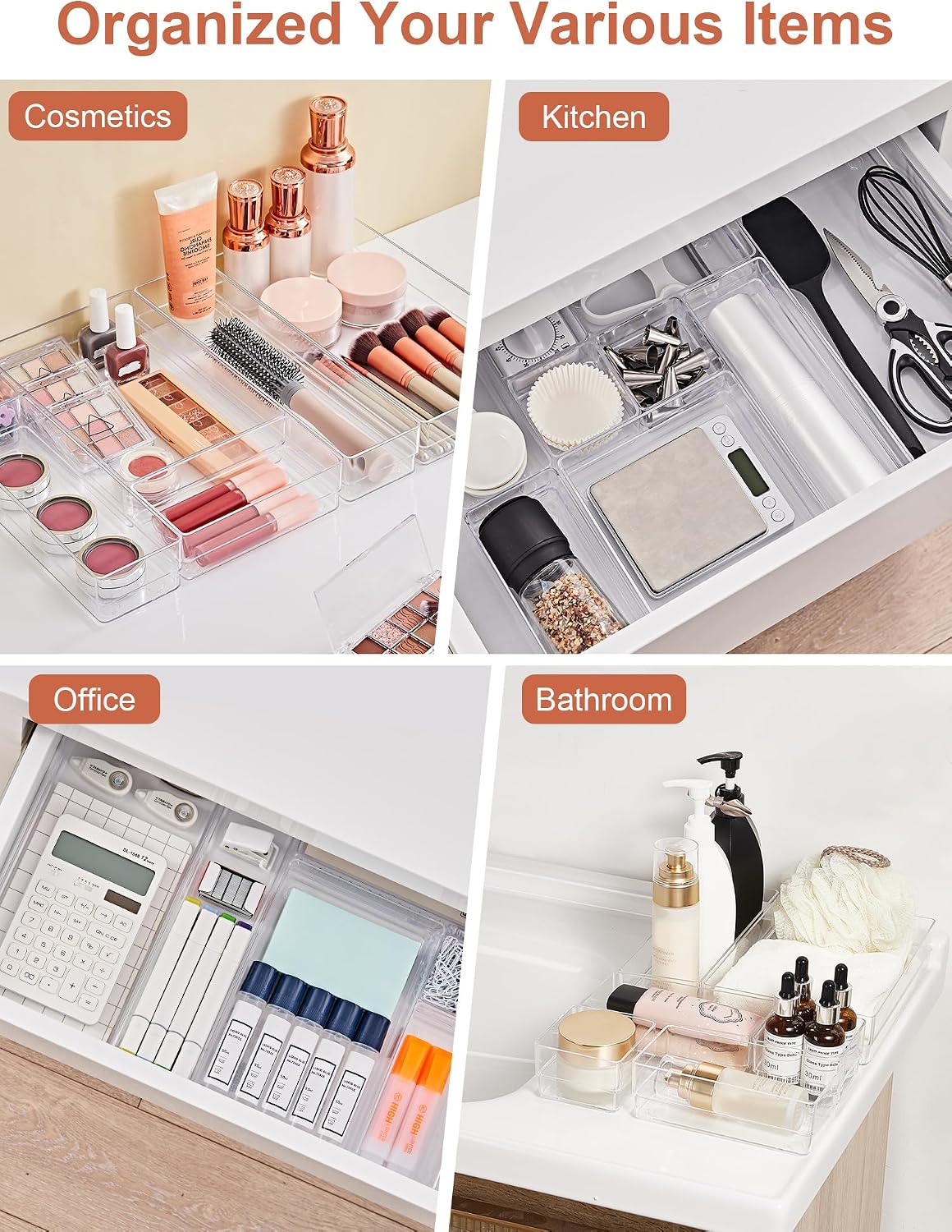 SMARTAKE 30-Piece Drawer Organizer with Non-Slip Silicone Pads, 7-Size