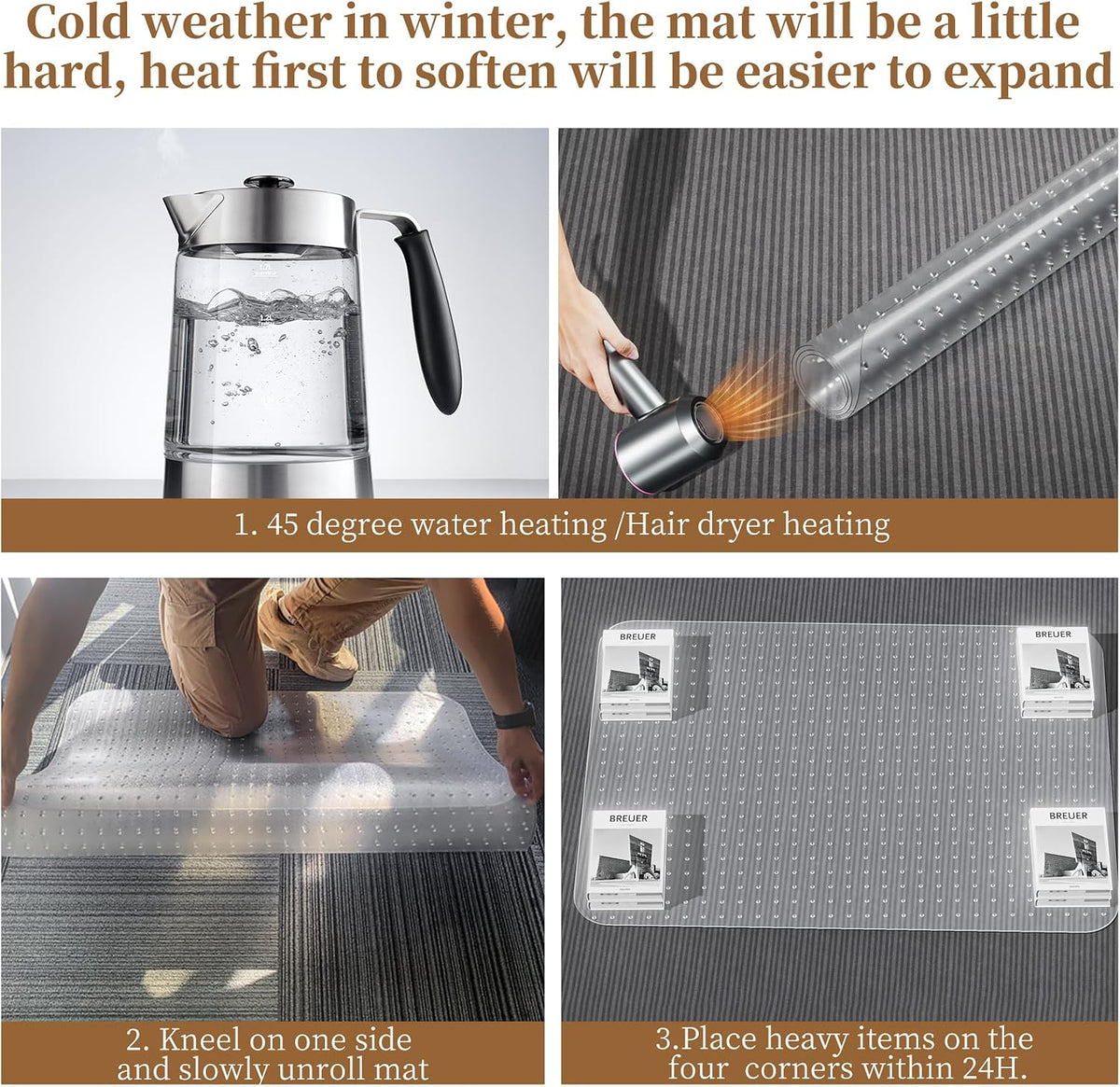Office Chair Mat for Carpet, 53" X 45" Clear PVC Desk Chair Mat