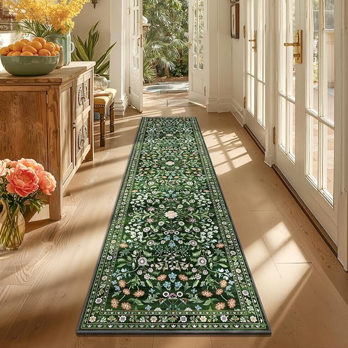 Yamaziot Washable Runner Rug 2x8 – Boho Non Slip Floral Hallway Runner Rug